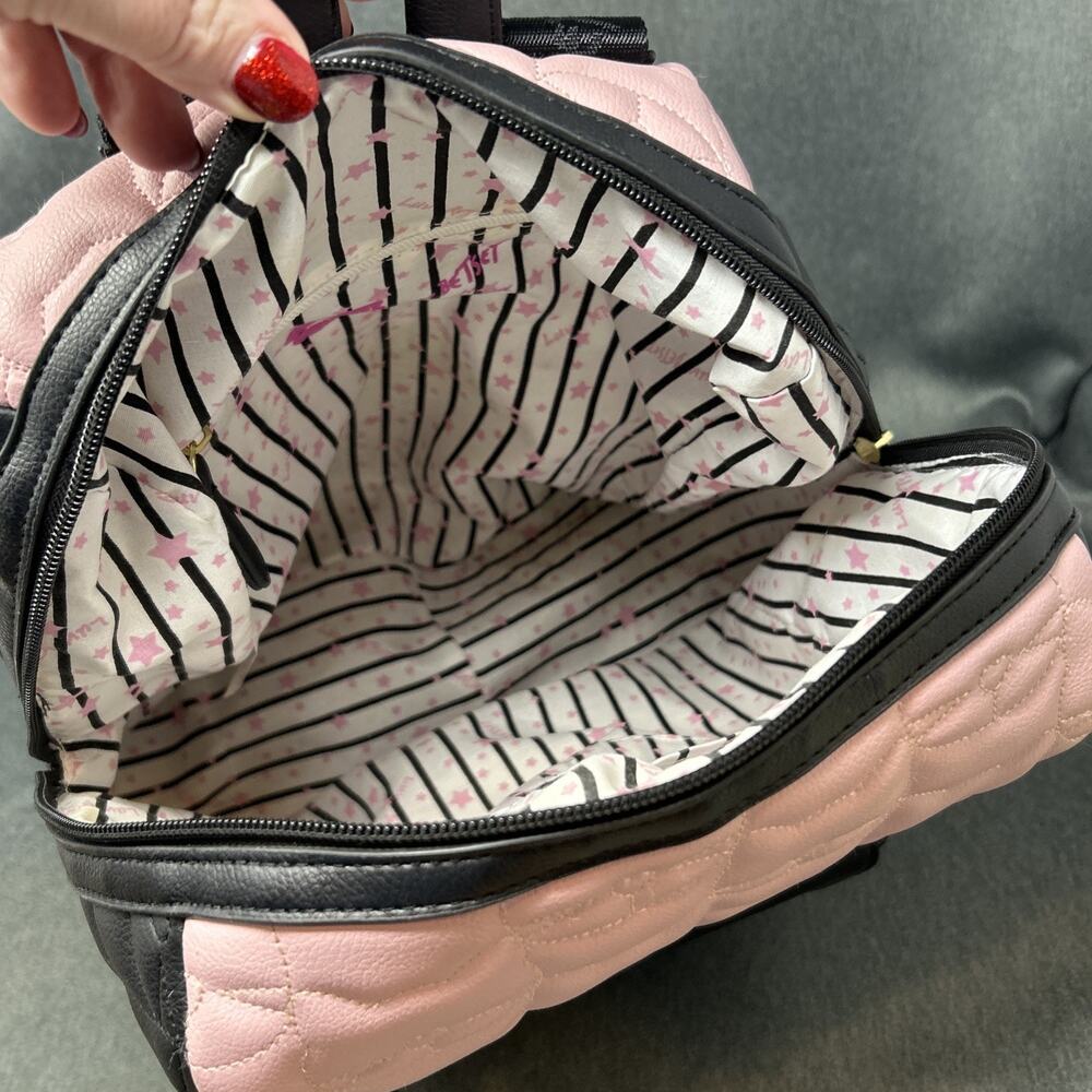 Luv Betsey Johnson Lorene Quilted Cat Face Pink Black Backpack with Crossbody - Picture 14 of 15